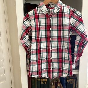 GYMBOREE Boys Red Green  Plaid Button Down Shirt Christmas Holiday Medium 7/8